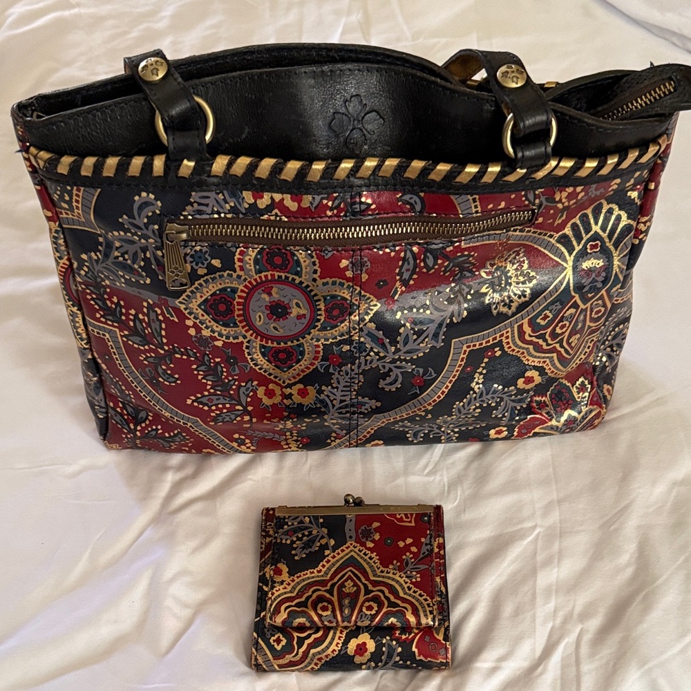 Patricia Nash Navy Blue, Burgundy and Gold Patterned Shoulder Bag
